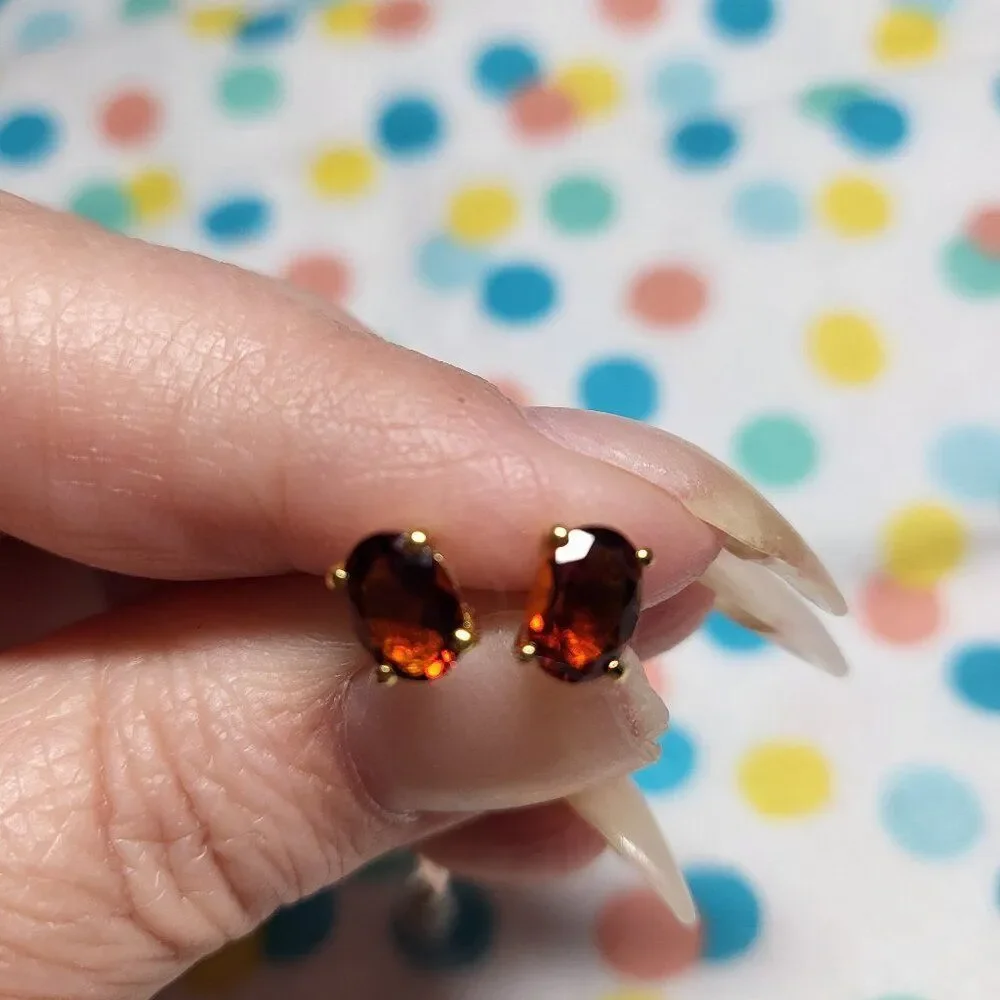 Red Citrine 18K Vermeil YG/ Sterling Silver Stud Earrings